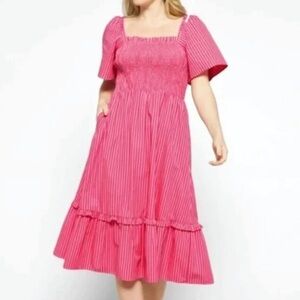Draper James Pink Striped Casual Dress Cotton Ruffled
